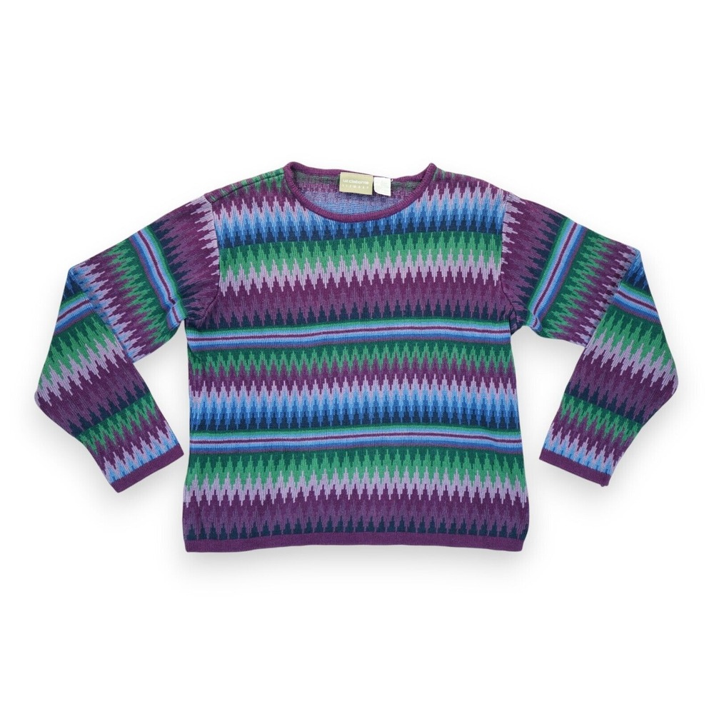 Vintage 90s Liz Claiborne Women's Striped Geometric‎ Crewneck Sweater  Large